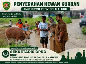 Sekretaris DPRD Maluku Serahkan Hewan Kurban Untuk Pengurus Masjid Jabal Nur Batu Merah